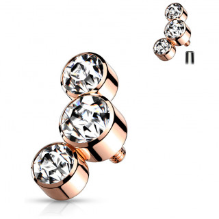 Embout piercing cuivr� � trio de cristaux (filetage interne)
