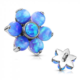 Embout piercing � fleur d'Opales (filetage interne) - Bleu