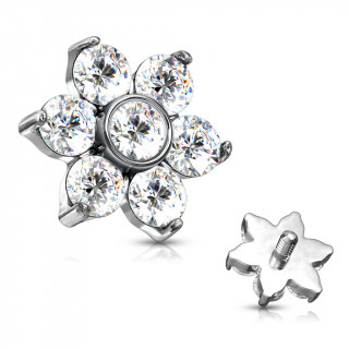 Embout piercing � fleur zirconium (filetage interne) - Clair