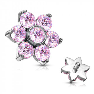 Embout piercing � fleur zirconium (filetage interne) - Rose