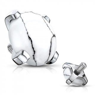 Embout piercing � Howlite blanche griff�e (pour tige filetage interne)