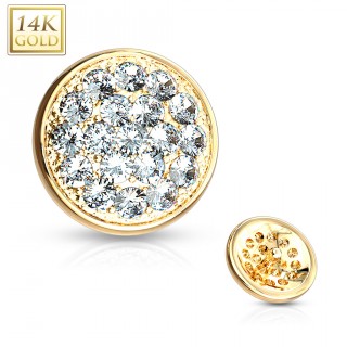Embout piercing microdermal en or 14 carats � d�me plat pav� de zirconiums