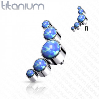 Embout piercing Titane G23 � arc de 5 Opales (filetage interne) - Bleu