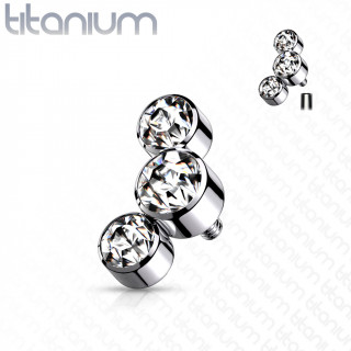 Embout piercing Titane G23 � trio de cristaux (filetage interne) - Clair