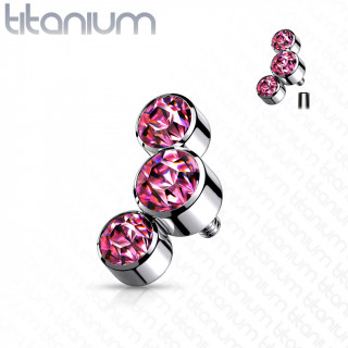 Embout piercing Titane G23 � trio de cristaux (filetage interne) - Rose
