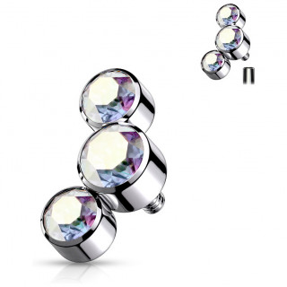Embout piercing � trio de cristaux (filetage interne) - Aurore Bor�ale