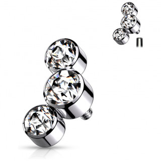 Embout piercing � trio de cristaux (filetage interne) - Clair