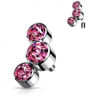 Embout piercing � trio de cristaux (filetage interne) - Rose