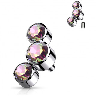 Embout piercing � trio de cristaux (filetage interne) - Vitrail Medium