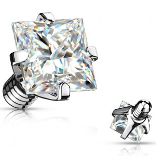 Embout strass carr� Clair en acier pour piercing (pour tige filetage interne)