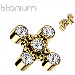 Embout titane Dor� � 5 strass et perles dispos�s en croix