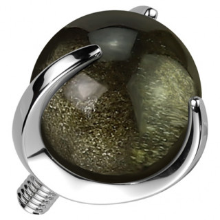 Embout Titane en pierre d'Obsidienne pour tige de piercing � filetage interne