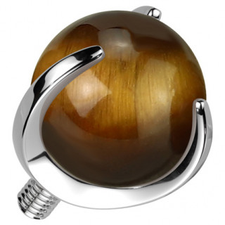 Embout Titane en pierre d'Oeil de tigre pour tige de piercing � filetage interne