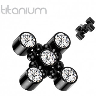 Embout titane Noir � 5 strass et perles dispos�s en croix