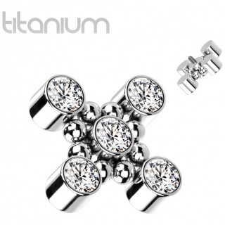 Embout titane � 5 strass et perles dispos�s en croix