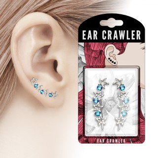Epingles d'oreilles � arc d'�toiles et strass bleu aqua