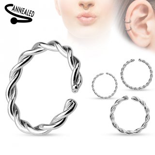 Faux piercing anneau oreille ou nez (sans per�age) style tress� argent�