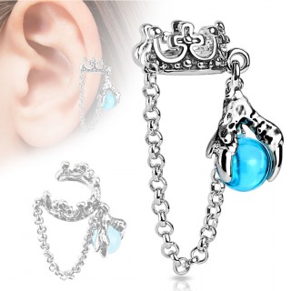 Faux piercing cartilage avec couronne et griffe � orbe bleue
