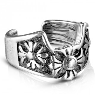 Faux piercing cartilage � croix fleur de lys - Argent� antique