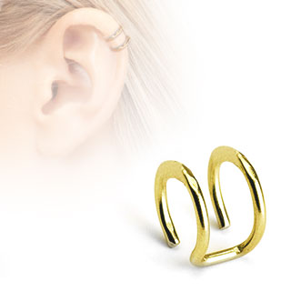 Faux piercing cartilage dor� � deux anneaux ouverts