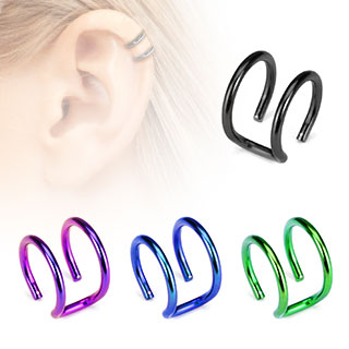 Faux piercing cartilage IP Titanium � deux anneaux ouverts