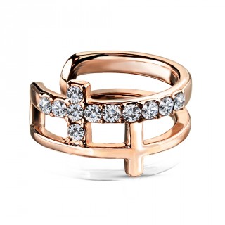 Faux piercing cartilage oreille cuivr� rond � croix de strass