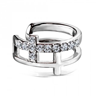 Faux piercing cartilage oreille rond � croix de strass