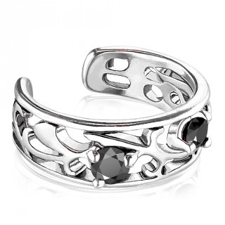 Faux piercing cartilage serti � filigrane branchage - Argent� antique