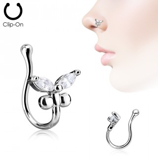 Faux piercing nez � papillon serti