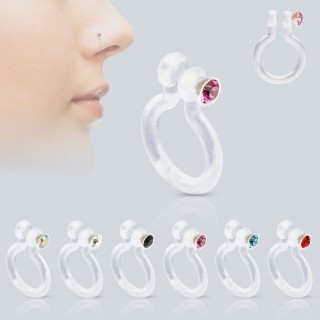 Faux piercing nez en bioflex avec strass