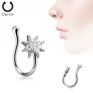 Faux piercing nez en laiton � �toile �clatante pav�e de strass