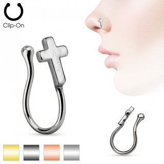 Faux piercing nez en laiton avec croix catholique
