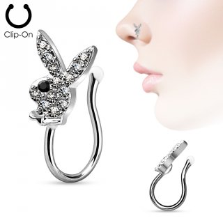 Faux piercing nez en laiton avec lapin Playboy pav� de strass