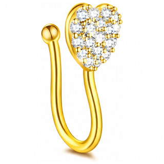 Faux piercing nez narine dor� � coeur strass �tincelant