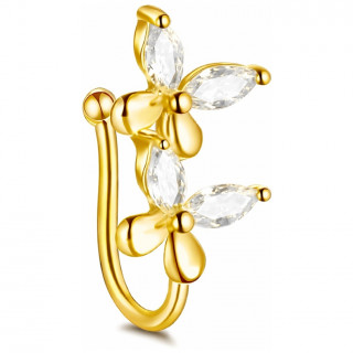 Faux piercing nez narine dor� � papillons sertis de zirconiums