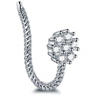 Faux piercing nez narine torsad� argent� � fleur strass