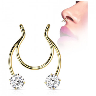 Faux piercing nez septum en acier Dor� � strass