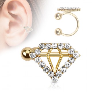Faux piercing oreille dor� en forme de diamant