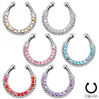 Faux piercing septum � arc perl� pav� de pierres