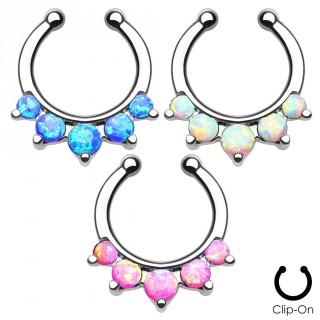 Faux piercing septum � cinq pierres d'opale