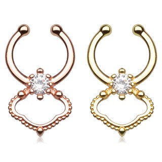 Faux piercing septum � fleur stylis�e perl�e