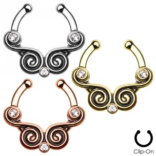 Faux piercing septum � spirales vintages serties