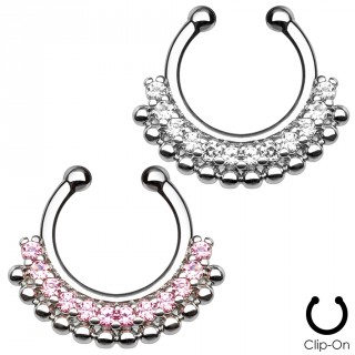 Faux piercing septum argent� � arc de pierres et perles