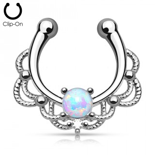 Faux piercing septum argent� � design cordage sertie d'une Opale blanche