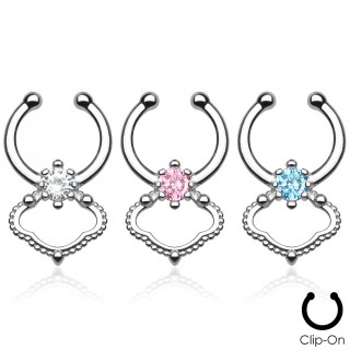 Faux piercing septum argent� � fleur stylis�e perl�e