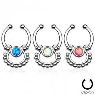 Faux piercing septum avec symbole "om�ga" invers� et opale