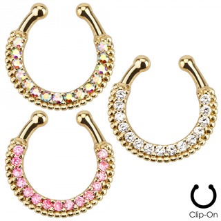 Faux piercing septum dor� � arc perl� pav� de pierres