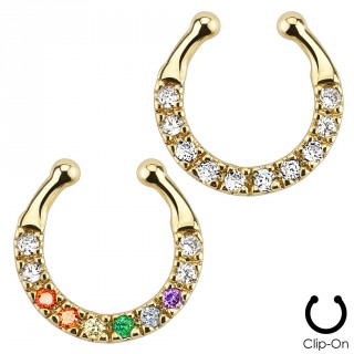 Faux piercing septum dor� pav� de pierres et entour� de billes