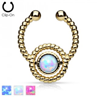 Faux piercing septum dor� style cordage avec opale synth�tique