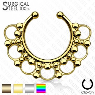 Faux piercing septum en acier � anneaux perl�s